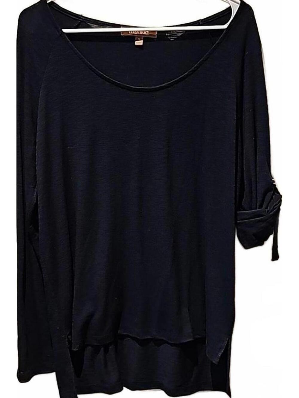 Ellen Tracy hi low navy top with roll sleeves size S